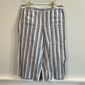 Women’s Kaari blue linen blue striped wide leg Capri pants size 14
